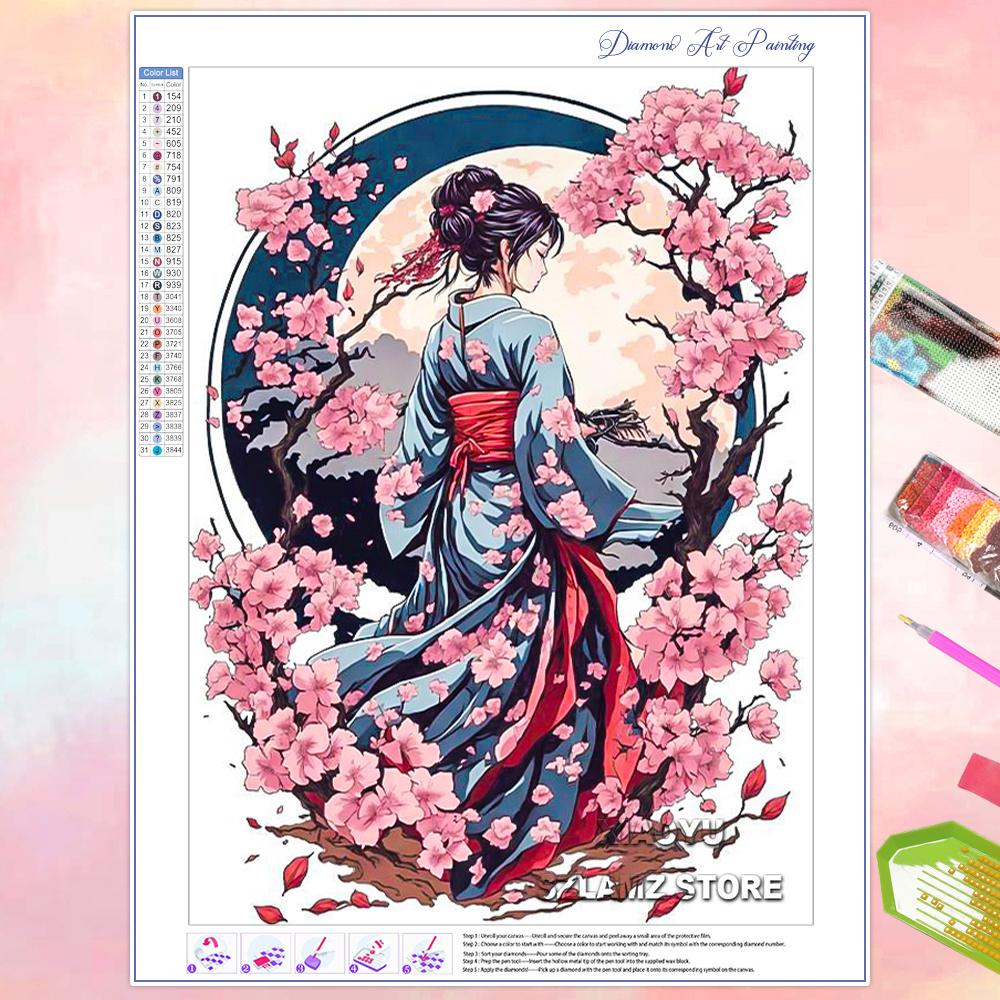 DIY Diamond Painting Cherry Blossom Fuji Mountain Landscape Mosaic Embroidery Cross Stitch Kit Living Room Home Art Wall Decor