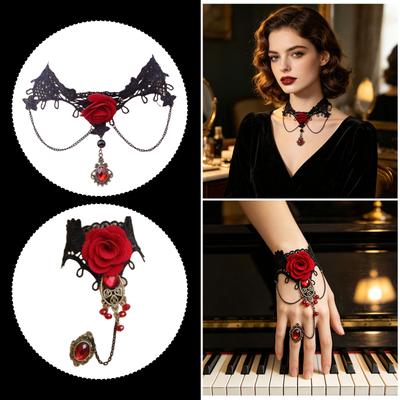 Damen Spitzenbesatz Edelstein Anhänger Halskette - Modeschmuck Accessoire für den täglichen Gebrauch, Party und