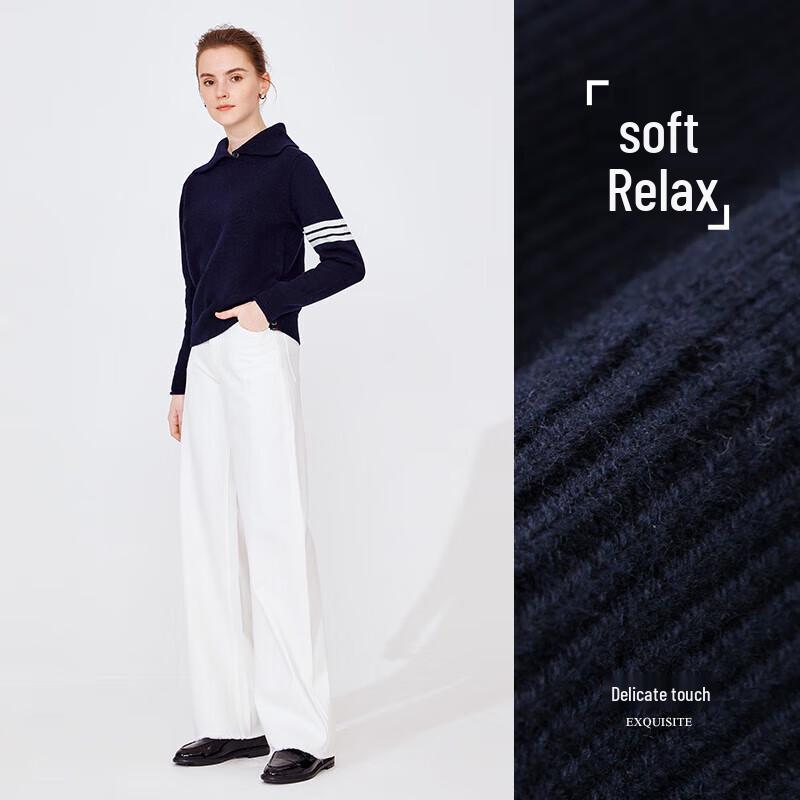 Navigare Women's Long-Sleeve Turn-Down Collar Knit Sweater