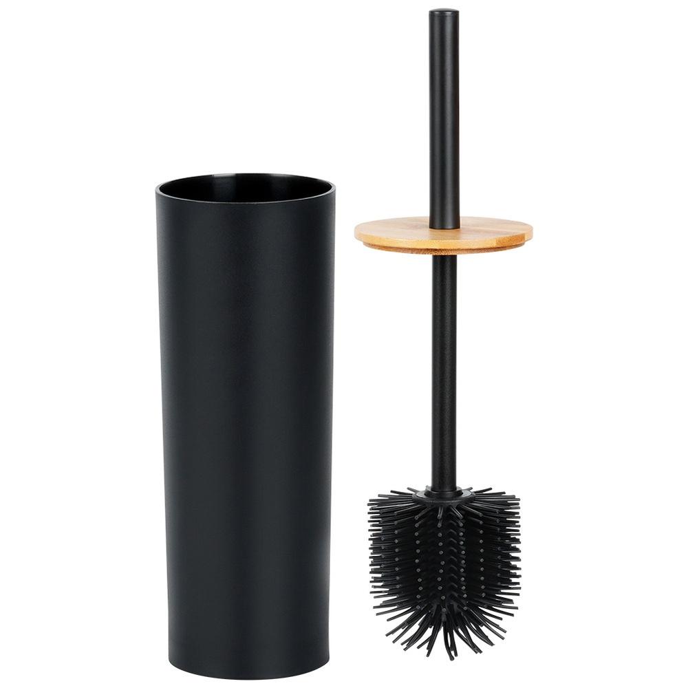 Silicone Toilet Brush Bathroom Toilet Holder Stand Black Bamboo