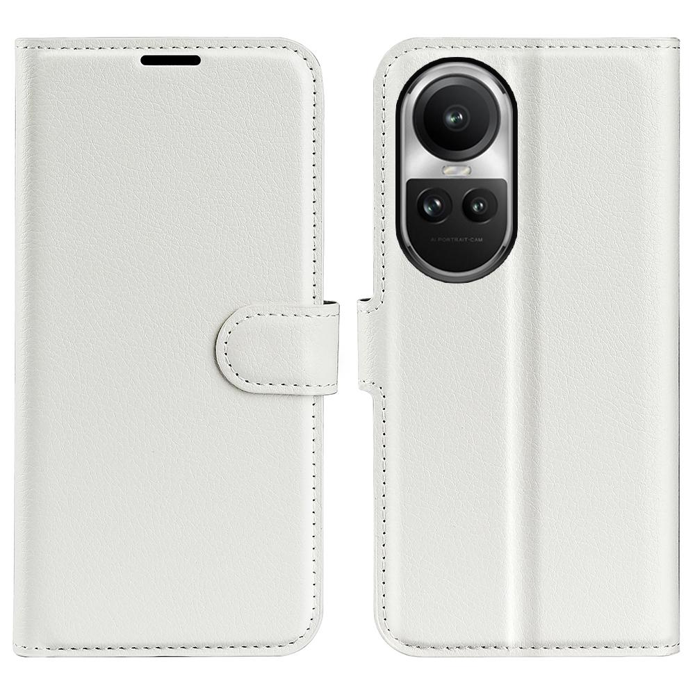 

Litchi Texture PU Leather Phone Cover for Oppo Reno10 5G (Global) Wallet Stand Protective Phone Case White