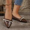 Fashion French Pointed Toe Shallow Mouth Single Shoes Women 2024 Pearl Temperament Versatile Work Shoes Flat Comfort Zapatos De Mujer