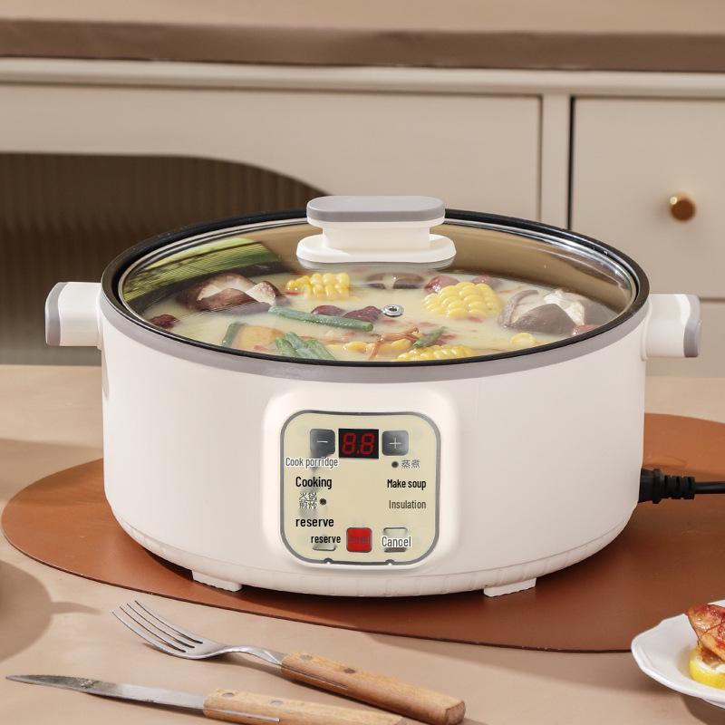 Multi-Function Electric Hot Pot with Timer - Three-Layer Steamer & Cooker, Large Capacity, Automatic Power-Off.