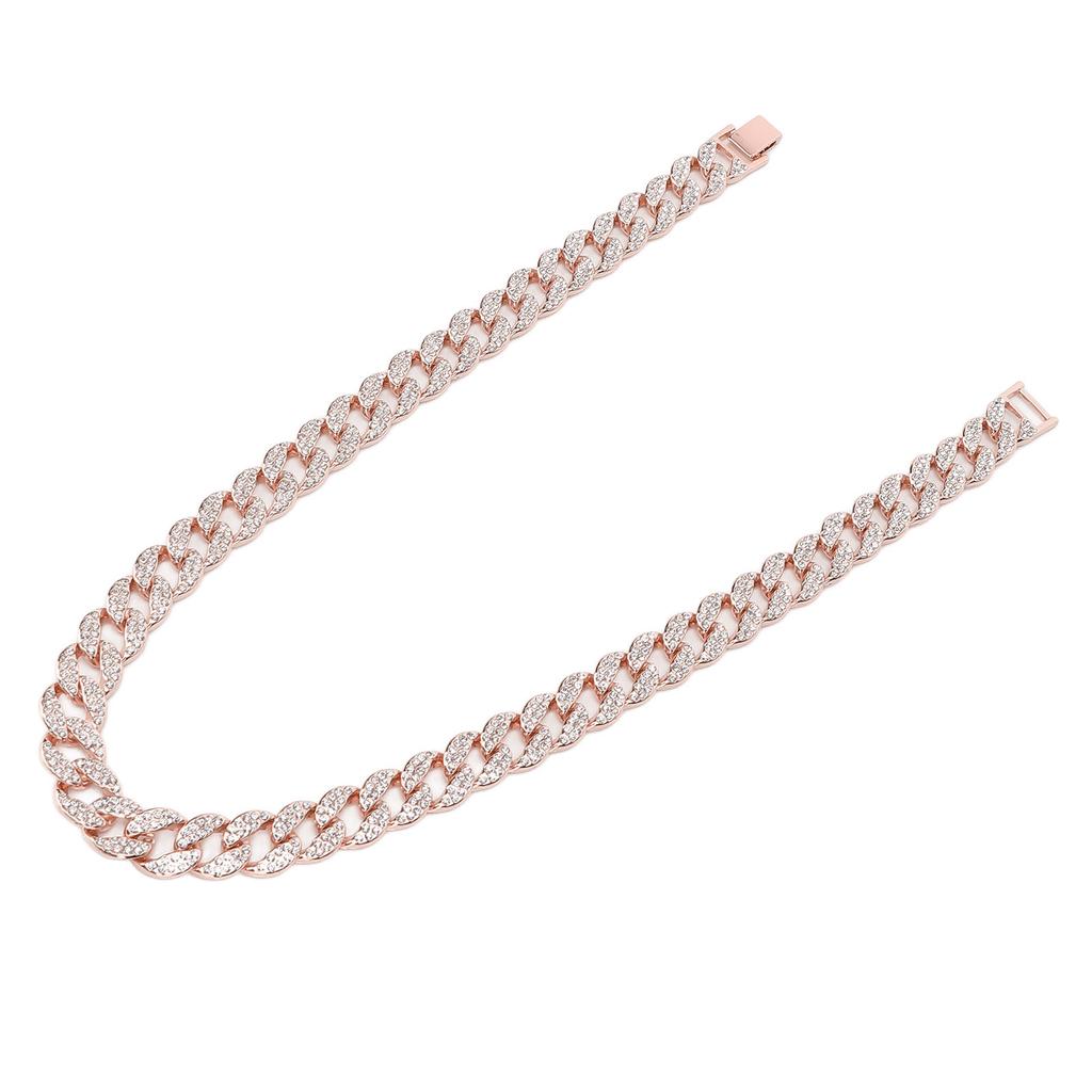 22in Cuban Necklace Alloy Diamond Link Chain Choker Stylish Neck Jewellery for Couples WomanRose Gold