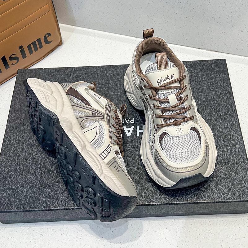 2024 Winter Women's Shoes Warm and Velvet Leather Dad Shoes Heightened Platform and Cotton Sports and Leisure Shoes Mesh Single Shoes