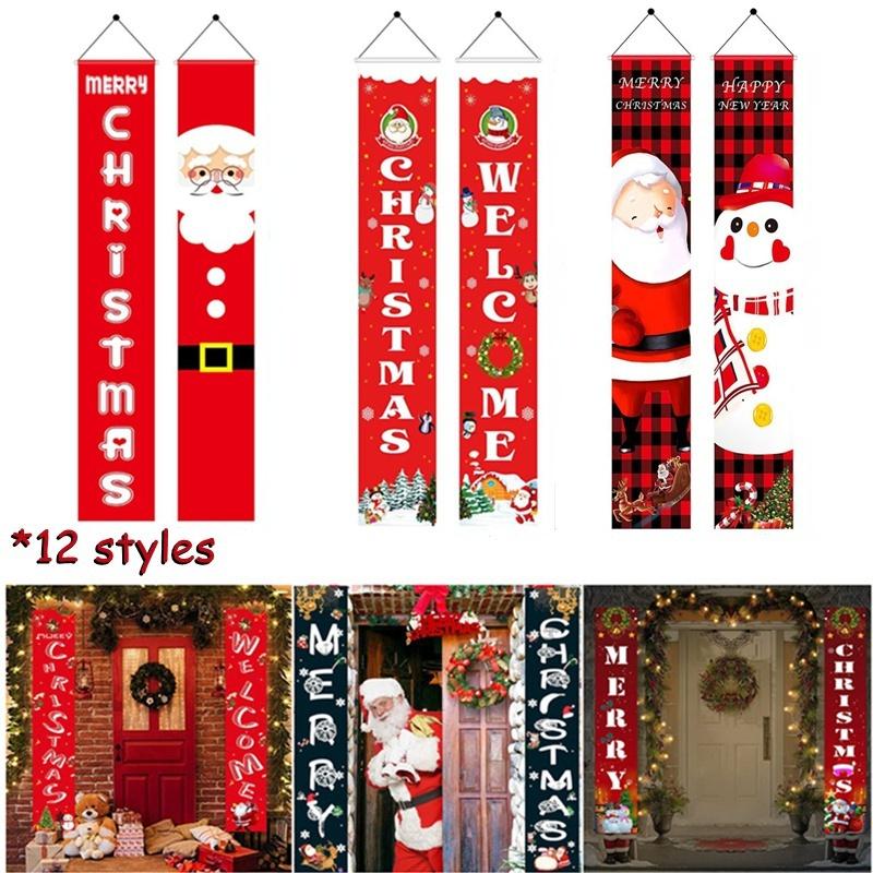 180x30cm God Jul Par på Dørbannere Festdekorativ Verandafane Oxford-stoff for Hjem Veranda Utendørs Jul Hengende Pynt Forsyninger