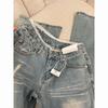 Spring New Light Blue Lace Splicing Micro-pull Jeans Women's Washed Low-rise Thin Versatile Casual Bell Pants