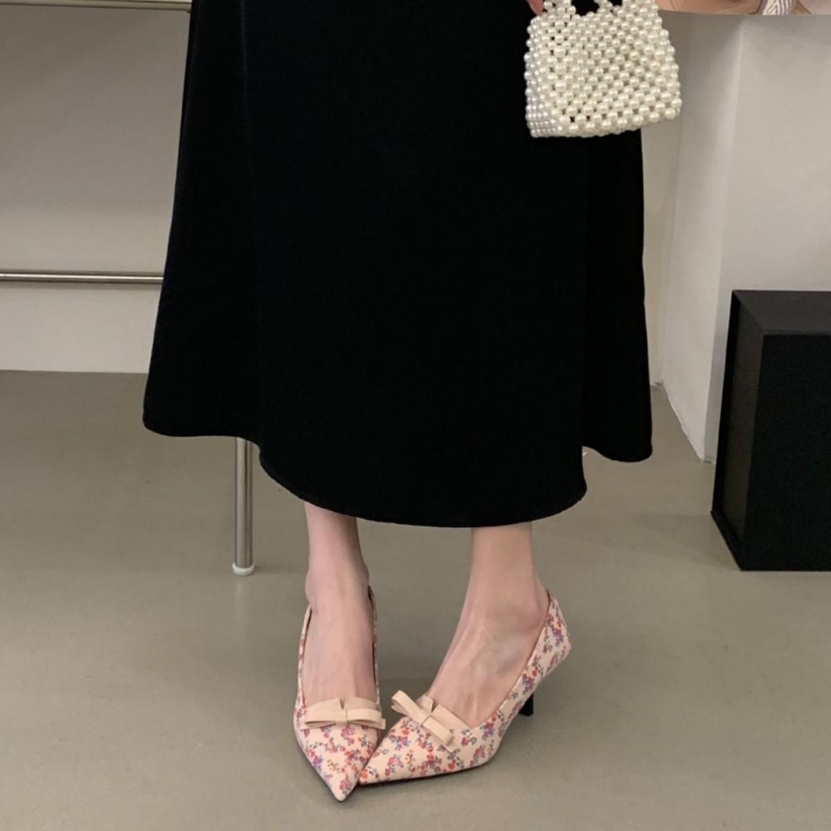 

Gentle Bow Floral Pointed Head Evening Single Shoes Women S Spring Skirt French Beautiful High Heels 39