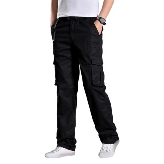 Men Cargo Pants Solid Color Loose Multi Pockets Soft Breathable Mid Waist Straight Casual Streetwear Casual Daily Long Trousers