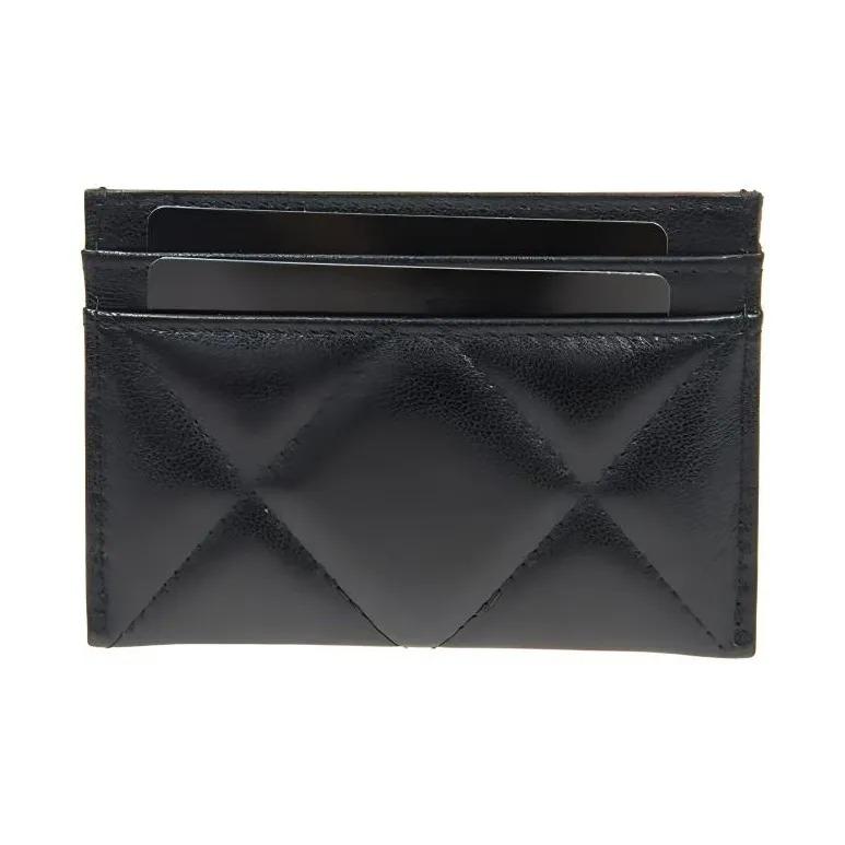 CHANEL 19 Bag Metal-embellished diamond quilting Lambskin leather Cardholder wallet Women's style Black
