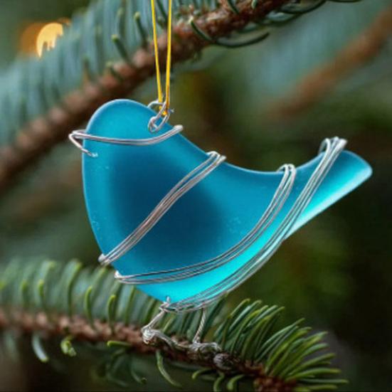 2D Acrylic Bird Ornament Sea Glass Style Bird Hanging Ornament Red Bird Bluebird Hummingbird Decoration for Christmas Tree Holiday Keepsake