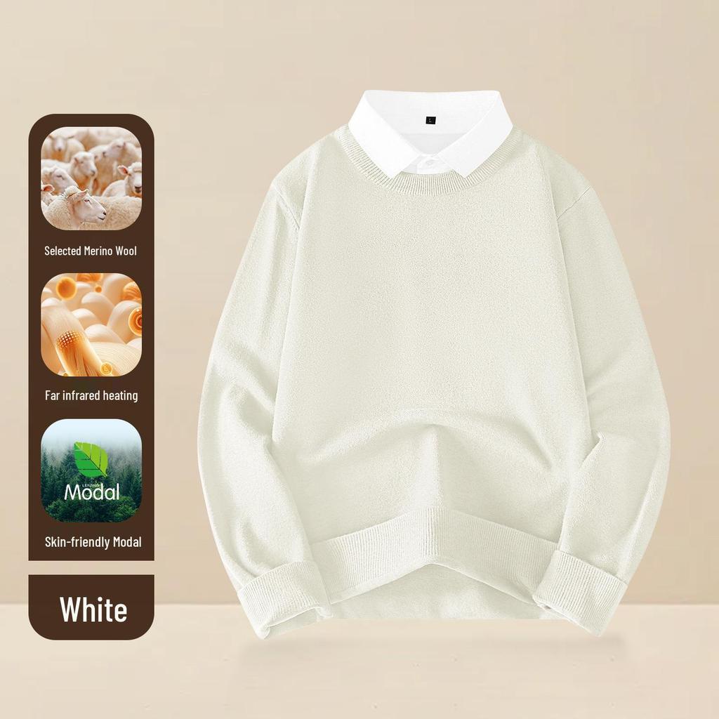Men's Wool Modal Faux Two-Piece Lapel Sweater: New Autumn/Winter Warm Knit Base Layer Top