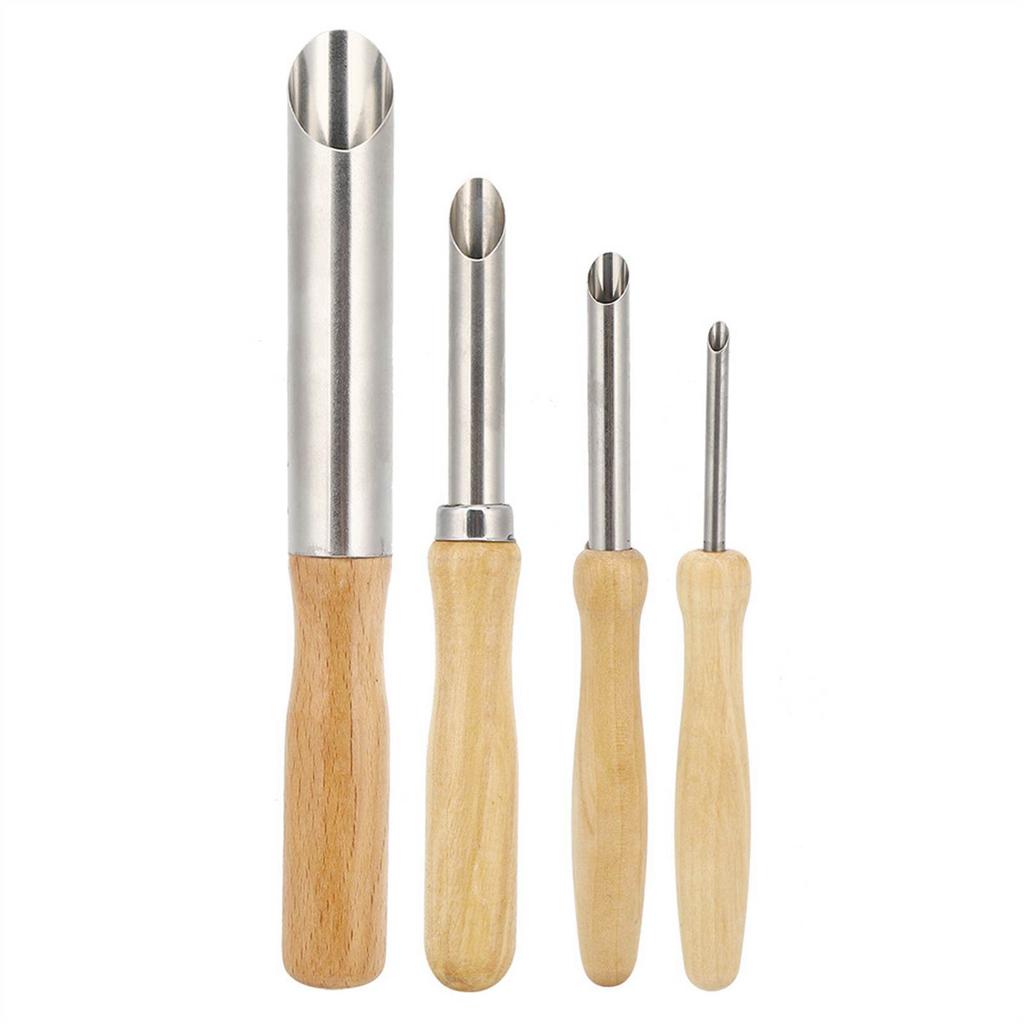 4Pcs Wood Handle Circular Round Hole Pottery Clay Cutters Carving Drilling Tool