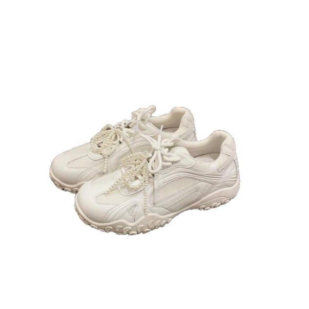 2025 Spring New Lace Pearl Mandarin Duck with Platform Sole Women's German Training Forrest Gump Shoes Korean Versatile Age-reducing Casual Shoes