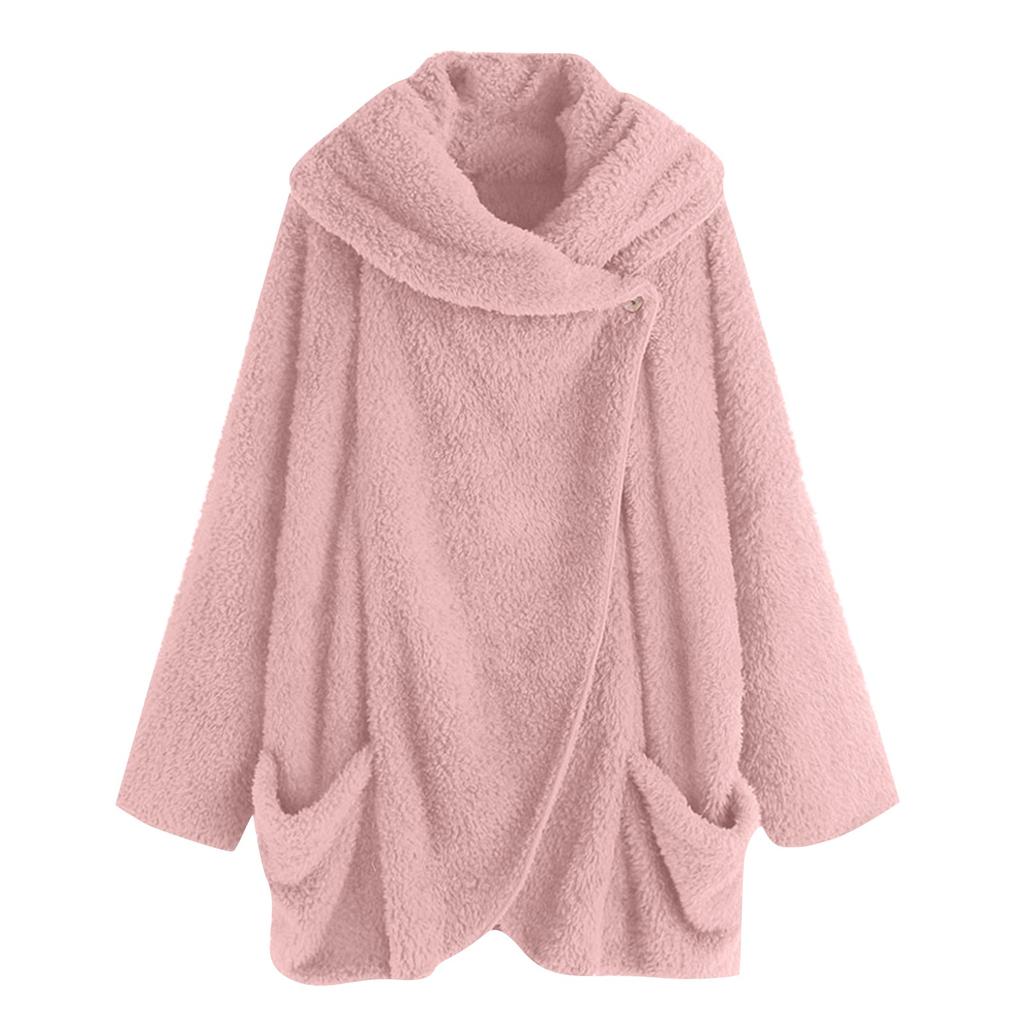 Women's Fashion Solid Color Casual Loose-fitting Fleece Collared  Sleeve Cardigan Jacket