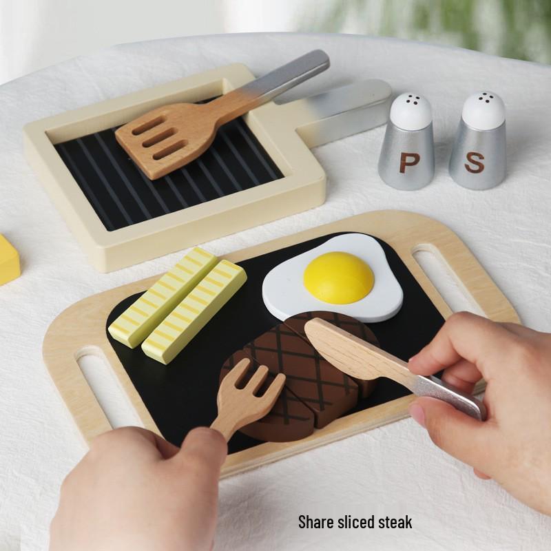 Wooden Kids' Role-Play Steak Cutting Kitchen Toy Set