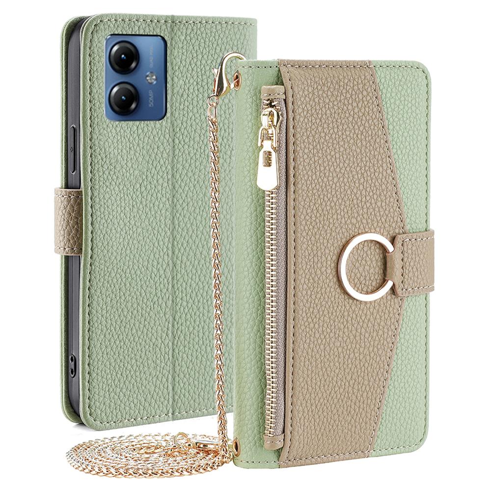 

For Motorola Moto G14 4G Case Full Protective Leather Phone Cover with Makeup Mirror Green
