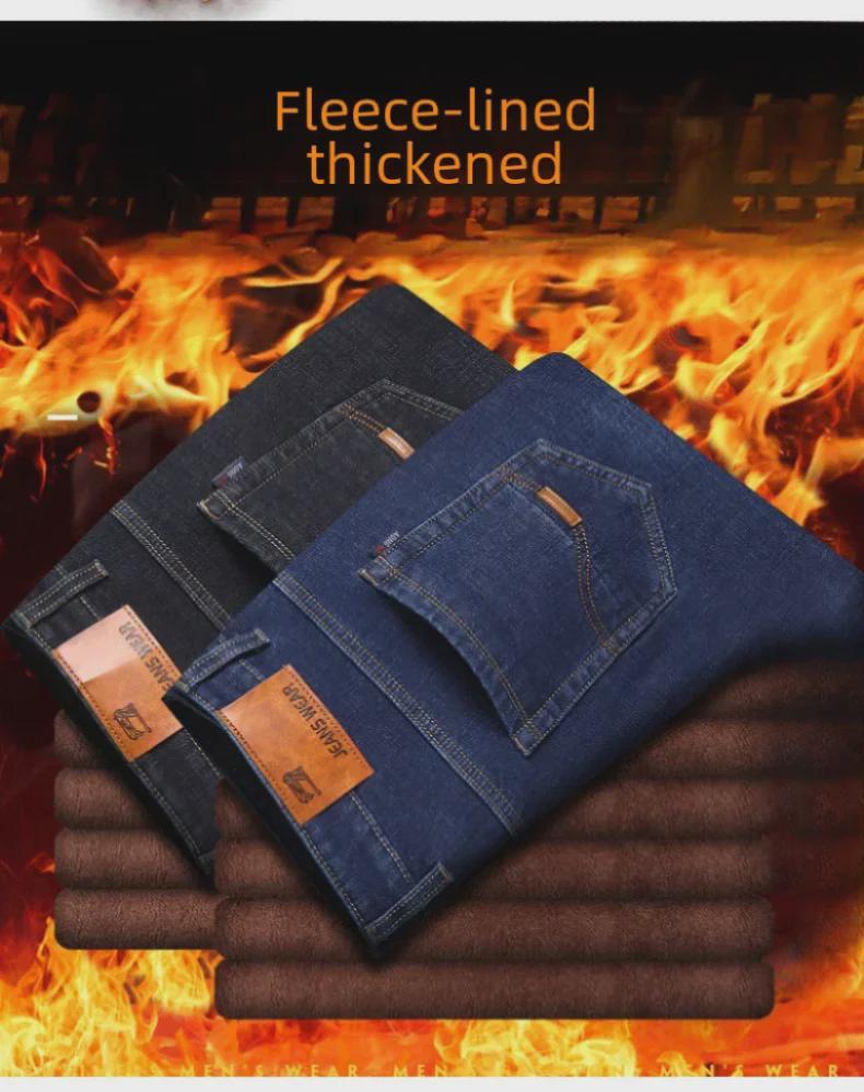 Men's Loose Fit Plus Velvet Straight Jeans - Wrinkle-Resistant, Durable, Comfortable for Spring & Autumn