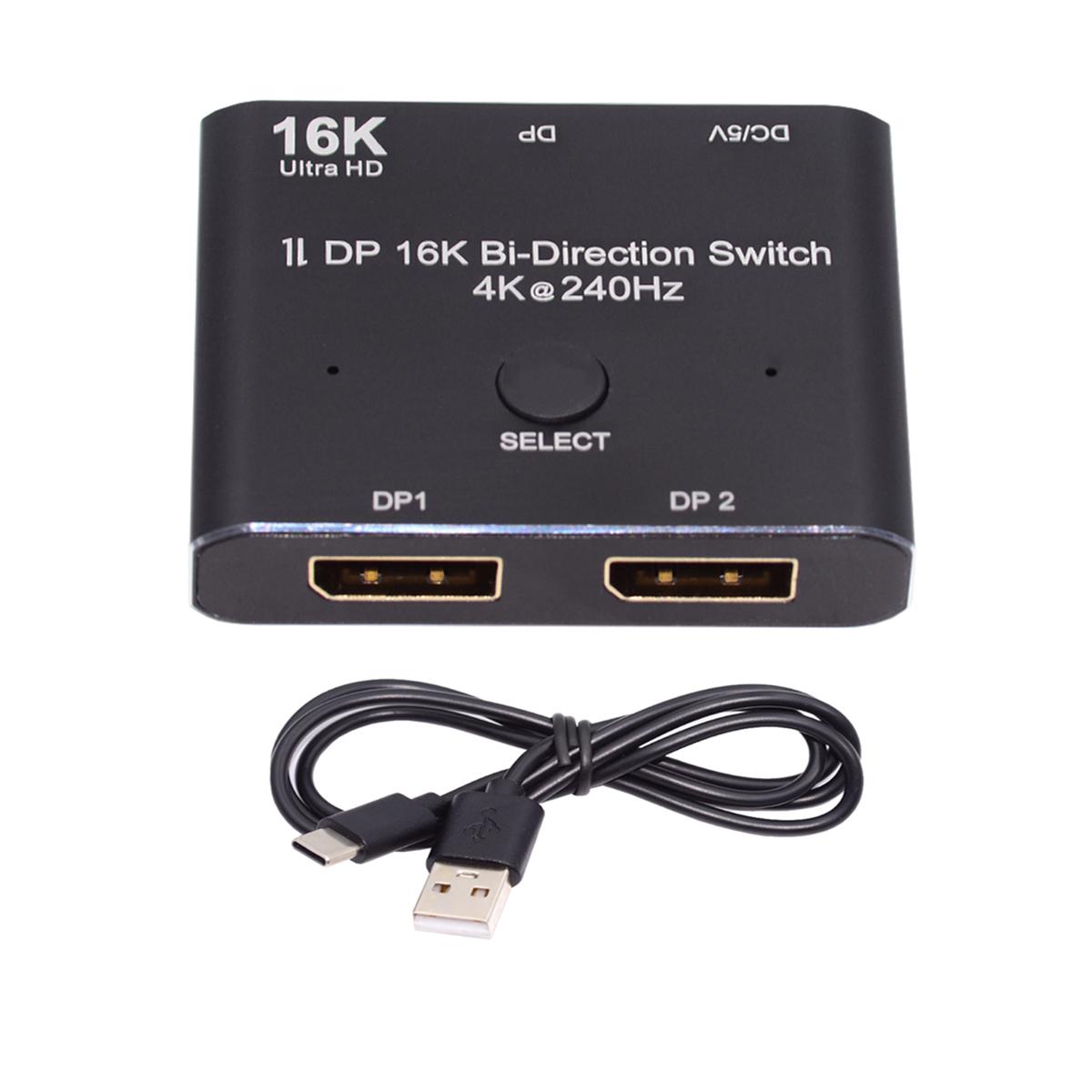 

DP-030-16K DP DisplayPort 2.0 Двонаправлений 2x1 Перемикач-концентратор Підтримка HDCP SST Розширений 16K/60hz 4K/240hz Конвертер As Shown A