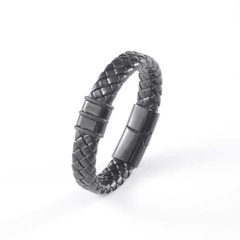Anti-static Men's Stainless Steel Leather Magnetic Bracelet - European Retro Style