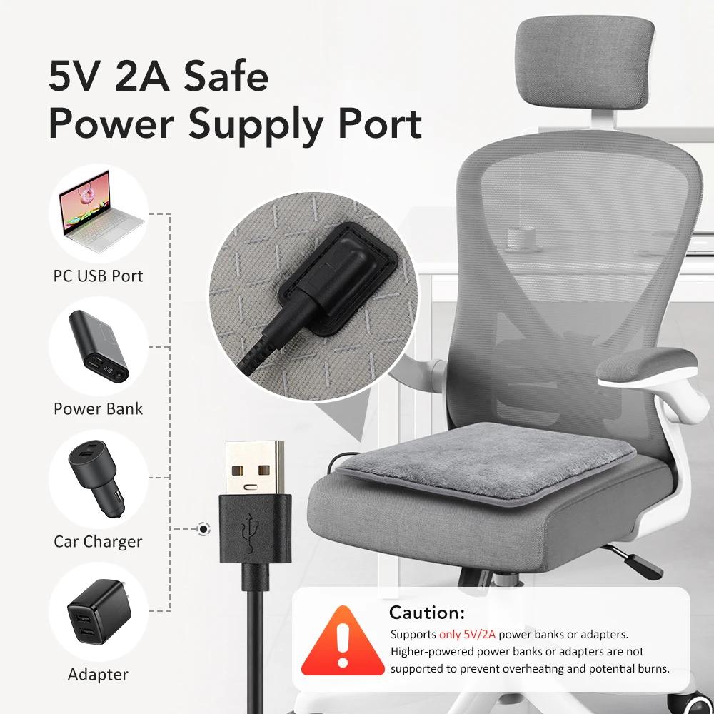 1PC Electric Heated Mat Winter Breathable Comfort Seat Heater Portable USB 4 Adjustable Heated Seat Mat with Controller 37x35cm