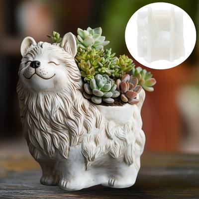 Cute Dog Plant Flowerpot Silicone Mold Smile Dog Resin Plaster Flowerpot Mold Dog Cement Concrete Flowerpot Molud Crafts Molds