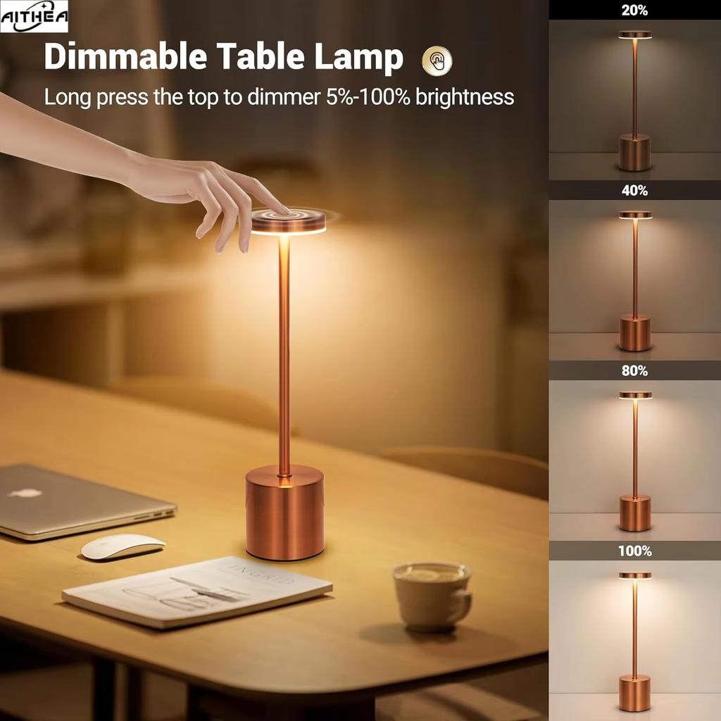 AITHEA Type C Rechargeable LED Table Lamp Touch Switch Bedside Night Light Portable 3 Color Desk Lamp for Club Bar Room Outdoor