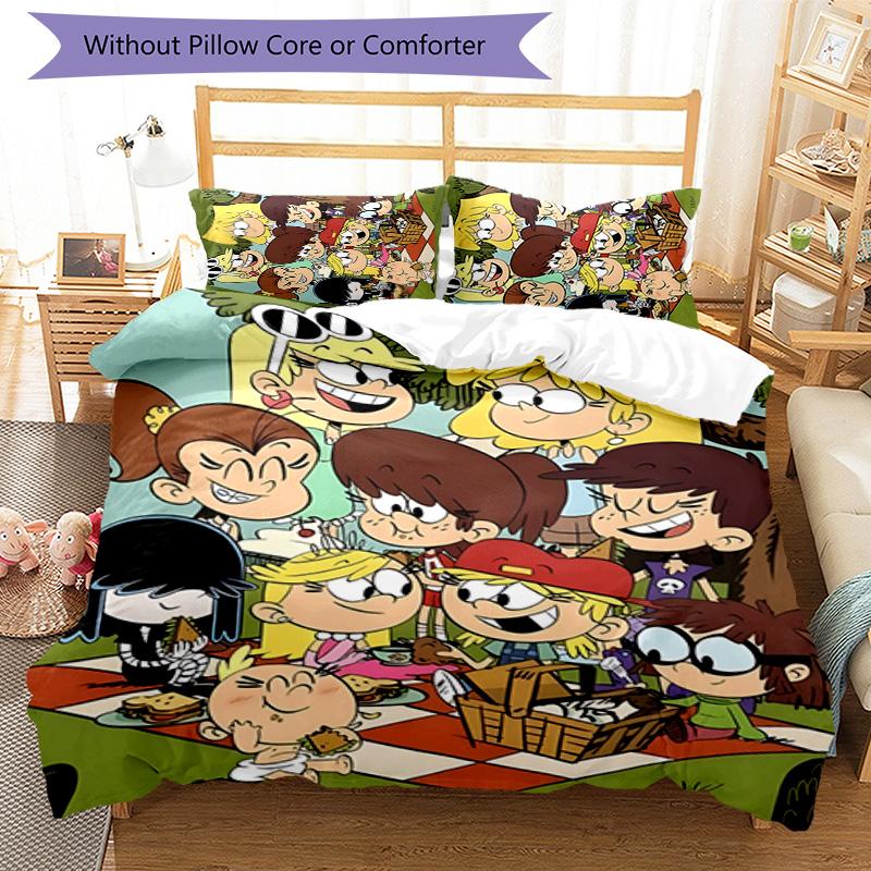 Loud House 3pcs Bedding Set Duvet Cover Closure Includes 1 Duvet Cover & 2 Pillowcases for All Seasons Bedroom Home Dorm Decor