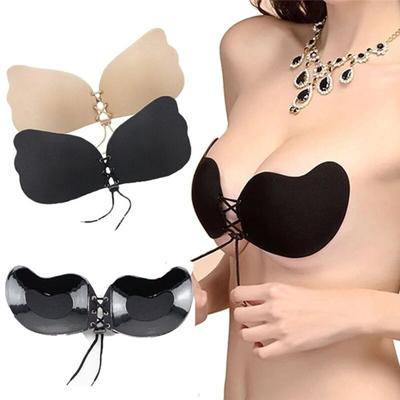 Women Silicone Nipper Covers Invisible Strapless Adhesive Stick Bra Front Lace Up Push Up Bras Backless Seamless Underwear