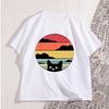 Schwarze Katze Sonnenuntergang T-Shirt Vintage Grafik Unisex T-Shirt Coole Streetwear Unisex T-Shirts Lässig Hohe Qualität Baumwolle Y2k Kleidung