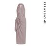 ELLASSAY Women's Silk V-Neck A-Line Midi Dress