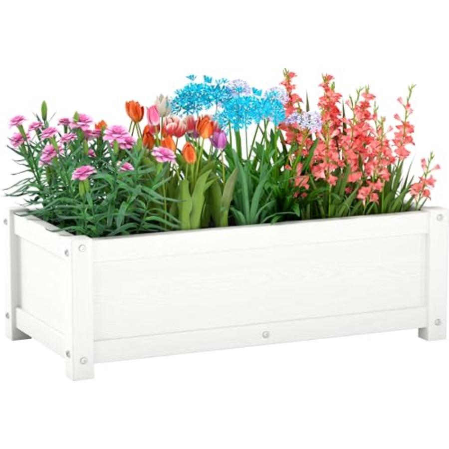 

HDPE Raised Planter Box Outdoor Rot-Resistant and Non-Cracking Rectangle Planter 29.5 14.4 9.8 in White with Drainage Holes for United States