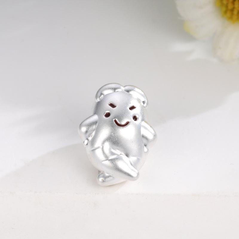 999 Sterling Silver Ginseng Luck Beads for DIY Jewelry with Hand-Woven Rope
