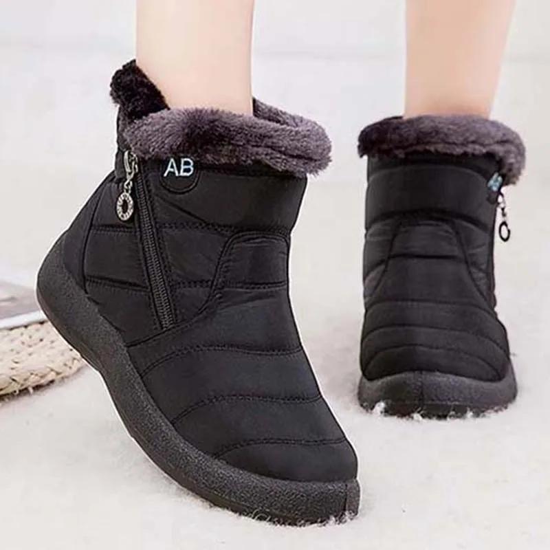 Mode Schnee Damenstiefel Bequeme Damenstiefel Wasserdichte Damenschuhe Reißverschluss Schuhe Frau Weiches Fell Damen Winterstiefel