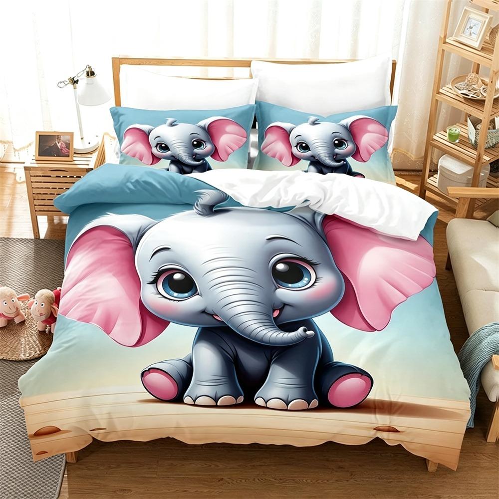 Cute Cartoon Elephant Duvet Cover Set 3D Animal Bedding Set Soft Microfiber Quilt Cover For Kids Adults Bedroom