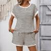 Completo da Donna Due Pezzi: Top a Maniche Corte Girocollo a Righe e Pantaloncini con Elastico in Vita, Abbigliamento Casual da Casa, Tessuto Morbido, Outfit Estivo