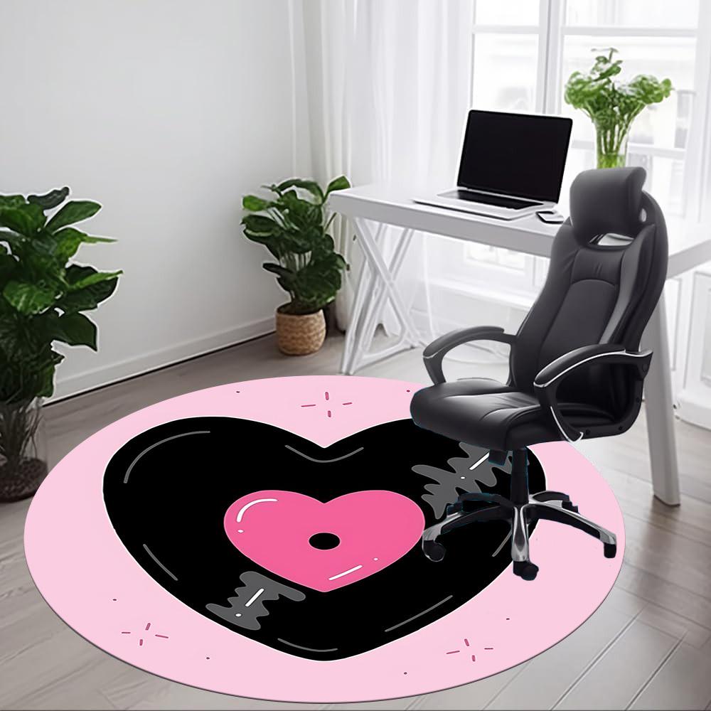 1pc Heart Vinyl Office Round Area Rug, Mat Suitable For Office, Under Office Chairs Bedroom Living Room Home Decor, Room Deco