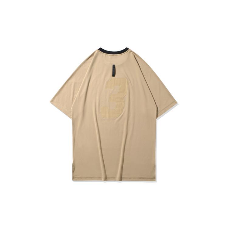 Li Ning T Shirts Men's Apricot Crew Neck Moderate Straight Fit ATSQ089-2
