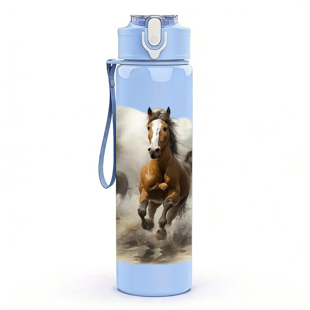 1PC Horse Misty Forest Landscape 750ml Color Plastic Sports Water Bottle Leakproof Flip Straw Lid Suitable for Sports Office Home Use