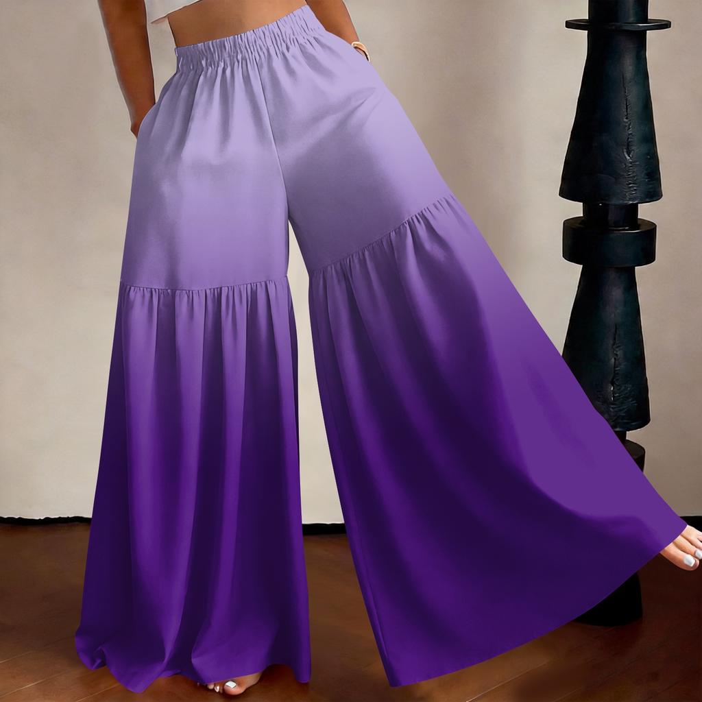 Damen High Waist Weite Hosen Lockerer Schnitt Leicht Fließend Farbverlauf Druck Lässige Hosen Elastischer Bund Bequeme Passform