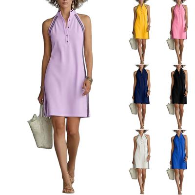 Women's Fashionable Loose Sleeveless Button-Up Stand Collar Casual Dress
