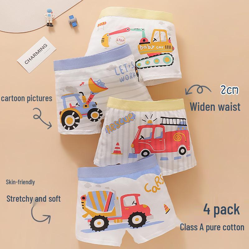 Boys' Pure Cotton Cartoon Boxer Briefs - Small, Medium, Large Sizes