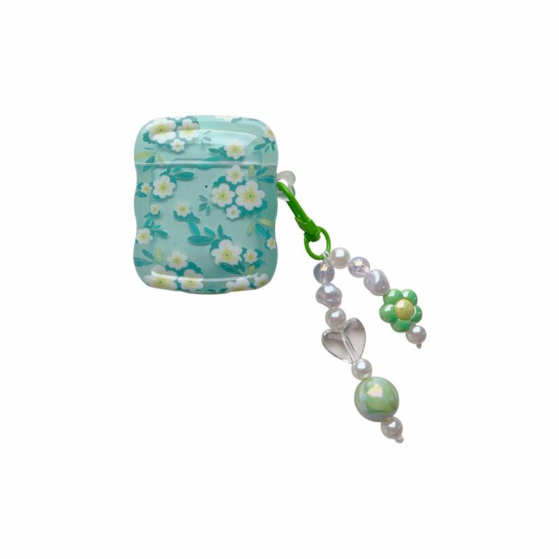 Creative Small Fresh Green Floral AirPods Pro Earphone Case for Apple Bluetooth 2-3 Generation Protective Case for Women