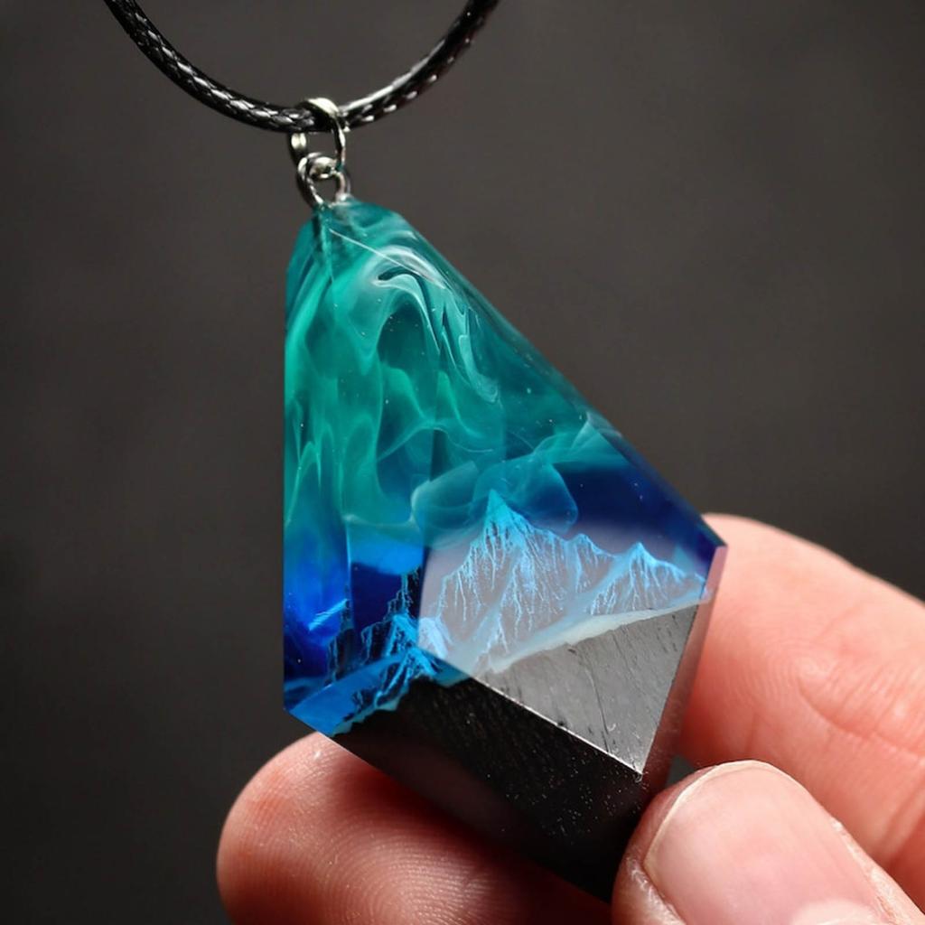 Handcrafted Necklace Adornment with Enchanting Landscape Inside Eye Catching Neckchain with Glow Snow Mountain Pendant