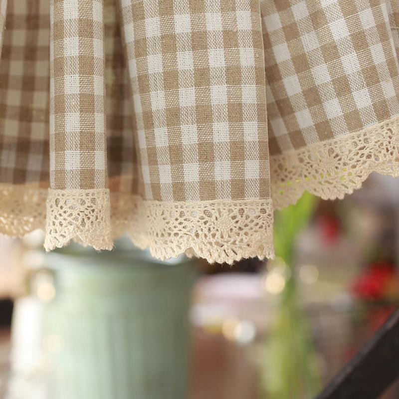 Tende corte a quadri beige per armadietti, tende a pannello rustiche da fattoria con passanti per bastone, pronte all'uso per cucina, caffè, decorazioni per la casa
