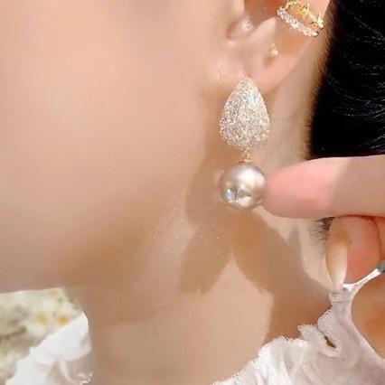 New Imitation Pearl Earrings Women's Light Luxury Full of Diamonds Temperament Versatile Earrings, High-end Exquisite Earrings