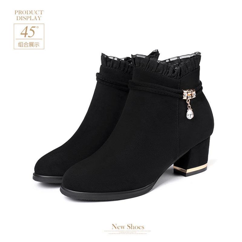 Batai moterims 2024 m. žiemos korėjiečių laisvalaikio moteriški lengvi šilti batai, nėriniuoti aukštakulniai Botas Muje