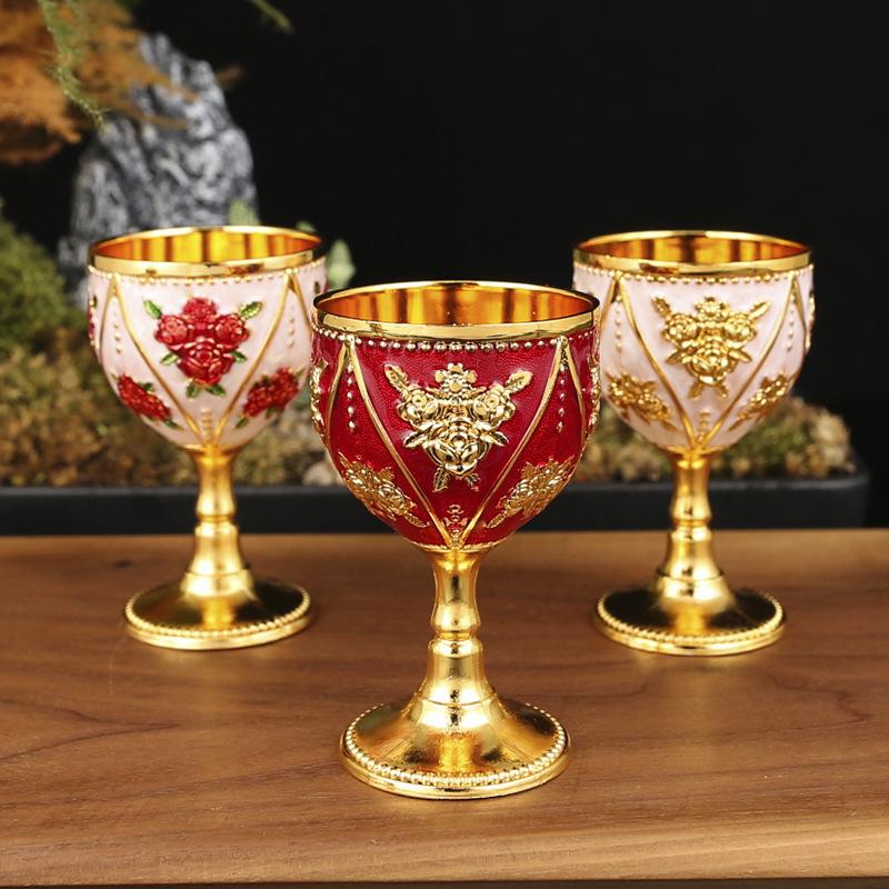 Small Wine Cup One Cup European High-end 30ml Baijiu Cup Creative Home Retro Metal Glass Baijiu Wine Glass