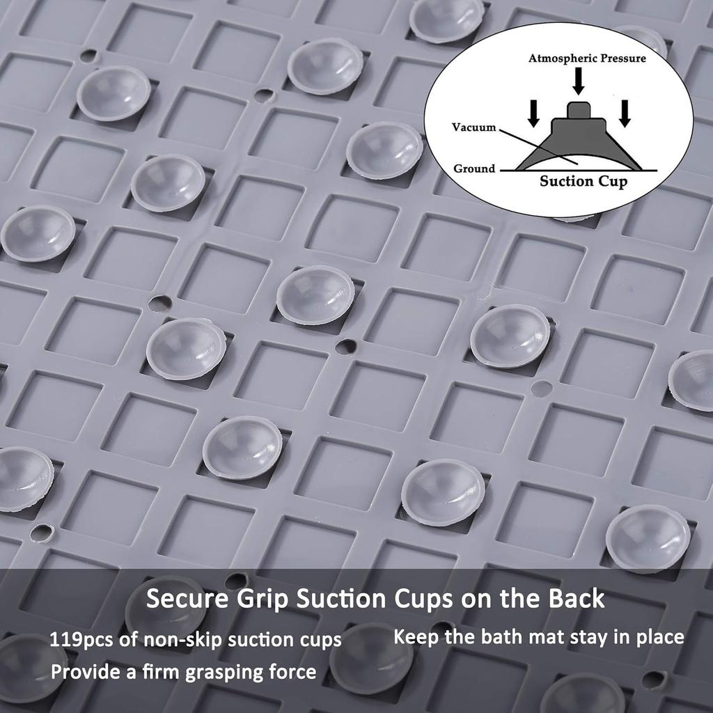 1pc Plaid Shower Mat with Suction Cups & Drain Holes, PVC Non-slip Bath Mat, 40*70cm Safe Bathtub Mat Bathroom Accessories
