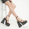 Summer new black water platform thick heel one-button sandals 14cm high heels large size shoes women's shoes